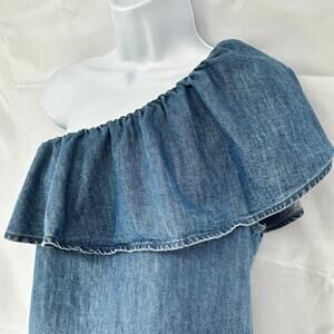 Gap Ruffle Denim One Shoulder Top Size S